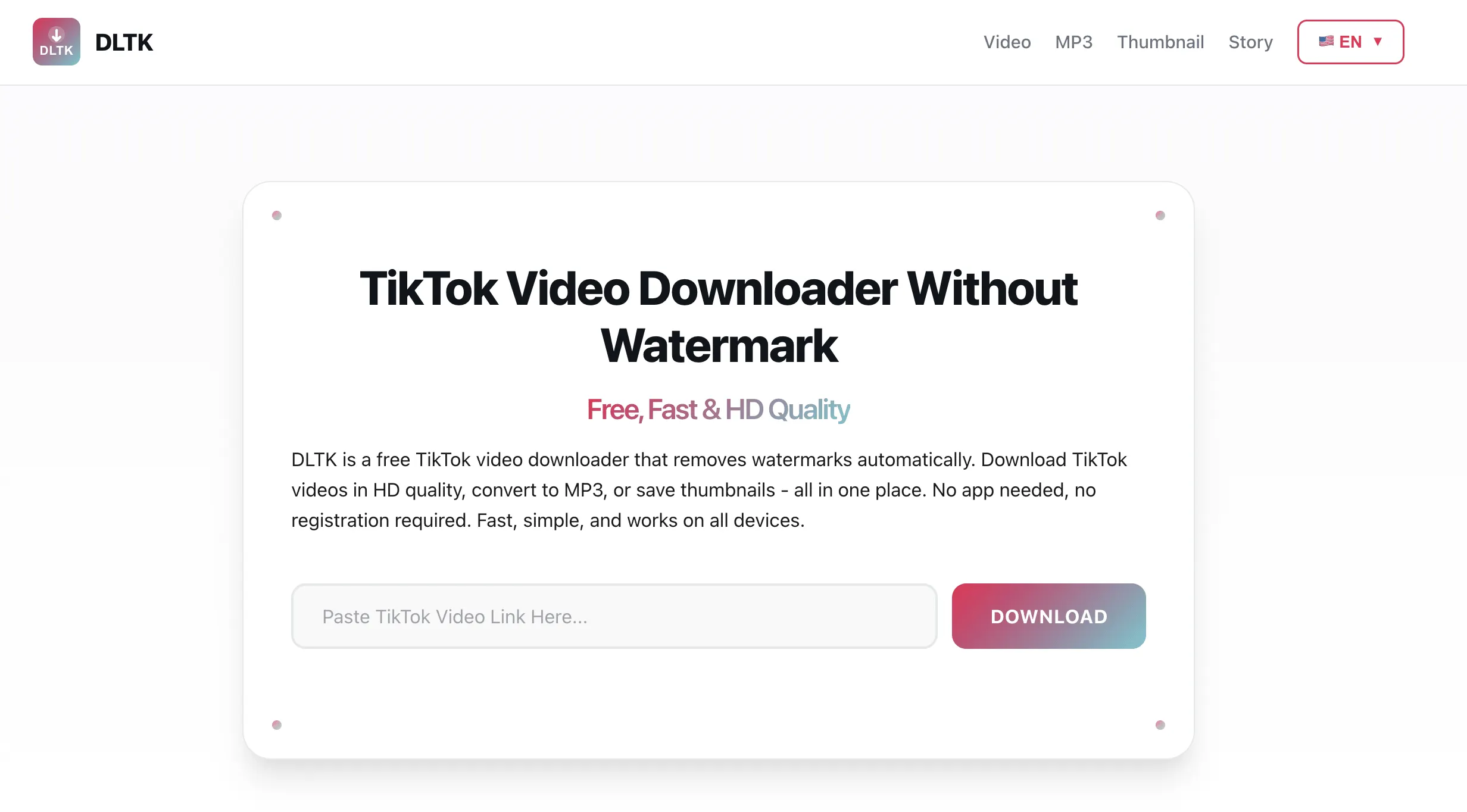 DLTK TikTok Video Downloader Interface